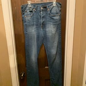 Mens Size 34 Slim Straight Leg Blue Jeans